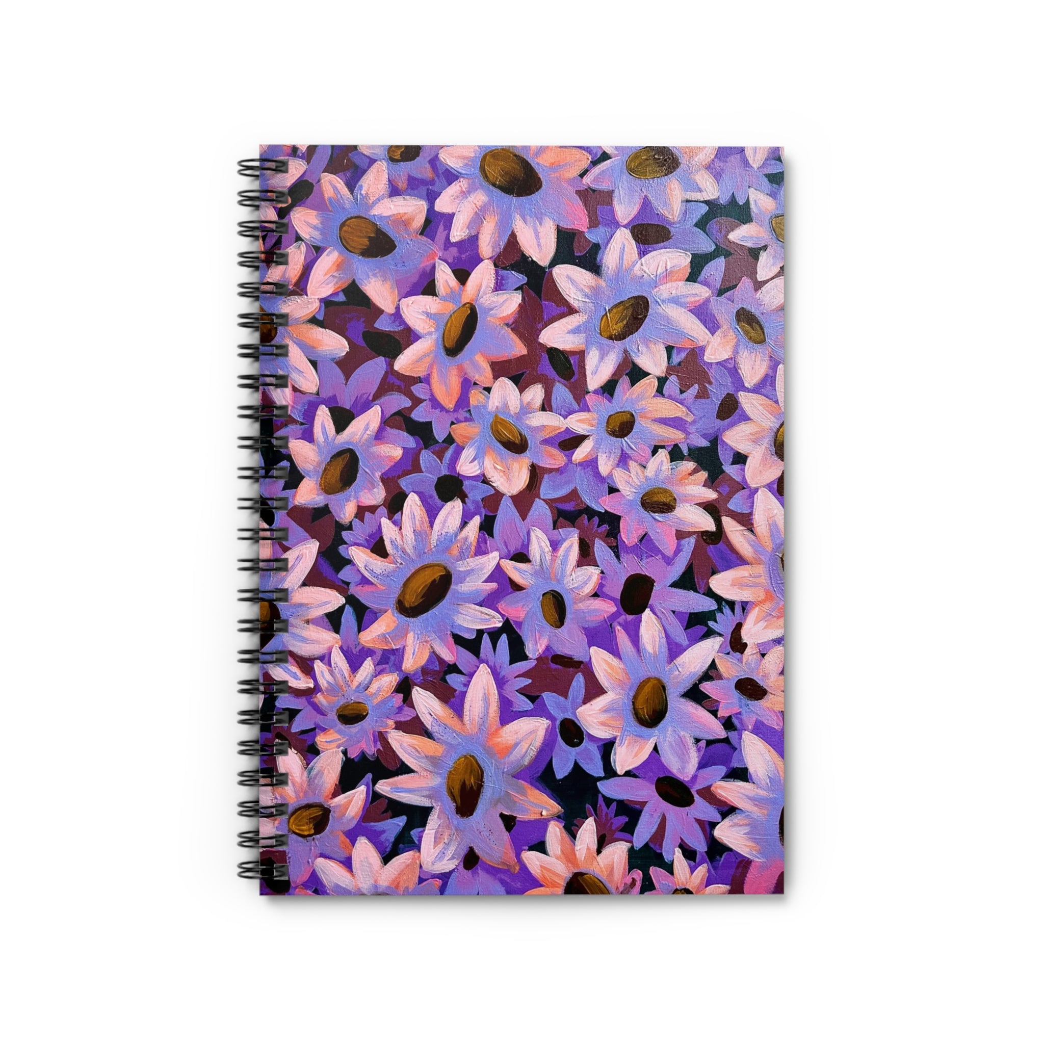 Purple Daisy Field Spiral Journal | Maximalist Floral Notebook | Austin Artist | Lined Writing Journal | Cottagecore Stationery