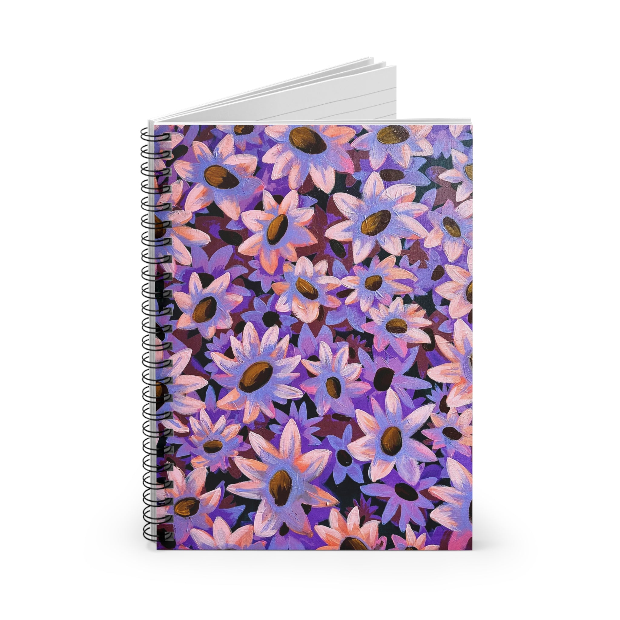 Purple Daisy Field Spiral Journal | Maximalist Floral Notebook | Austin Artist | Lined Writing Journal | Cottagecore Stationery