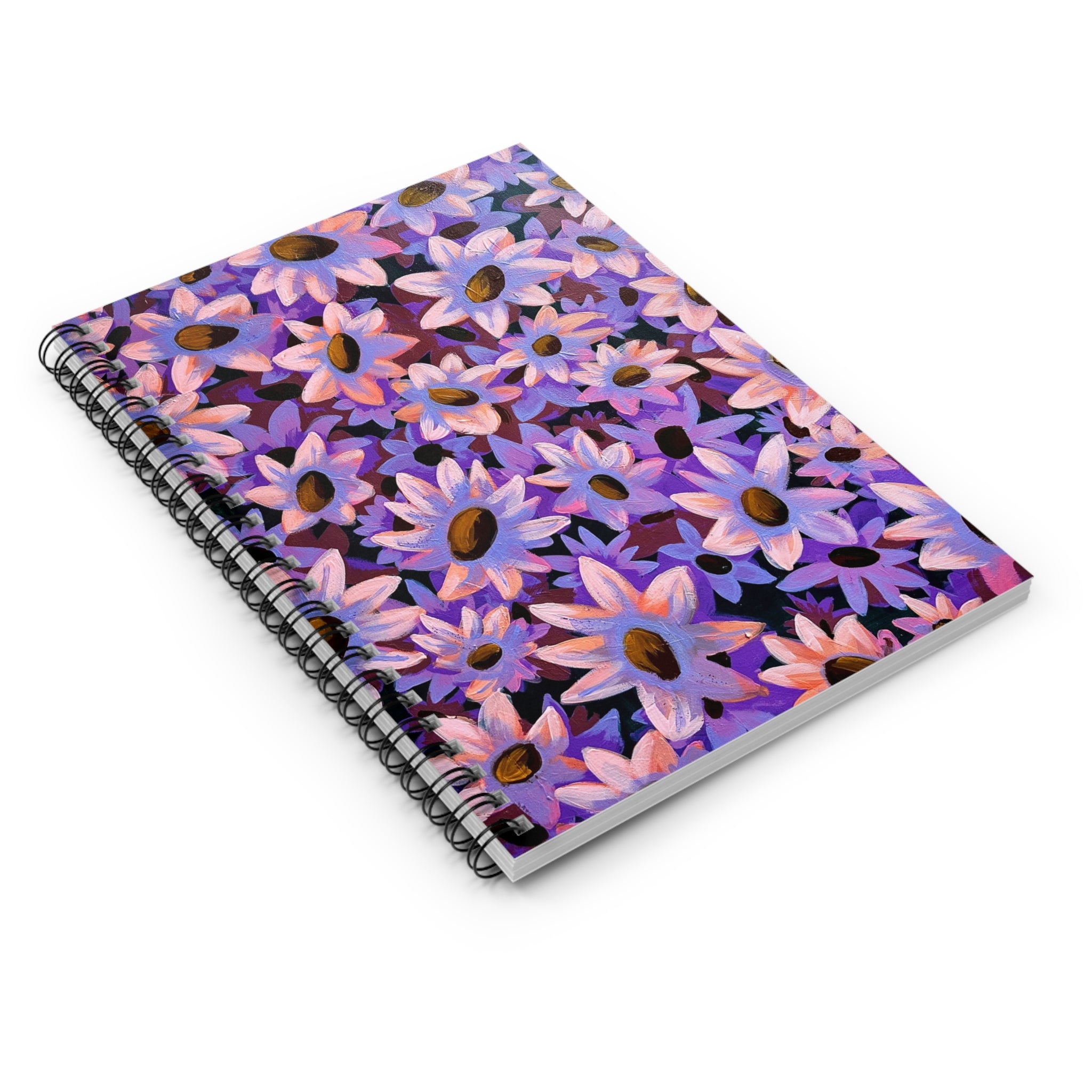 Purple Daisy Field Spiral Journal | Maximalist Floral Notebook | Austin Artist | Lined Writing Journal | Cottagecore Stationery