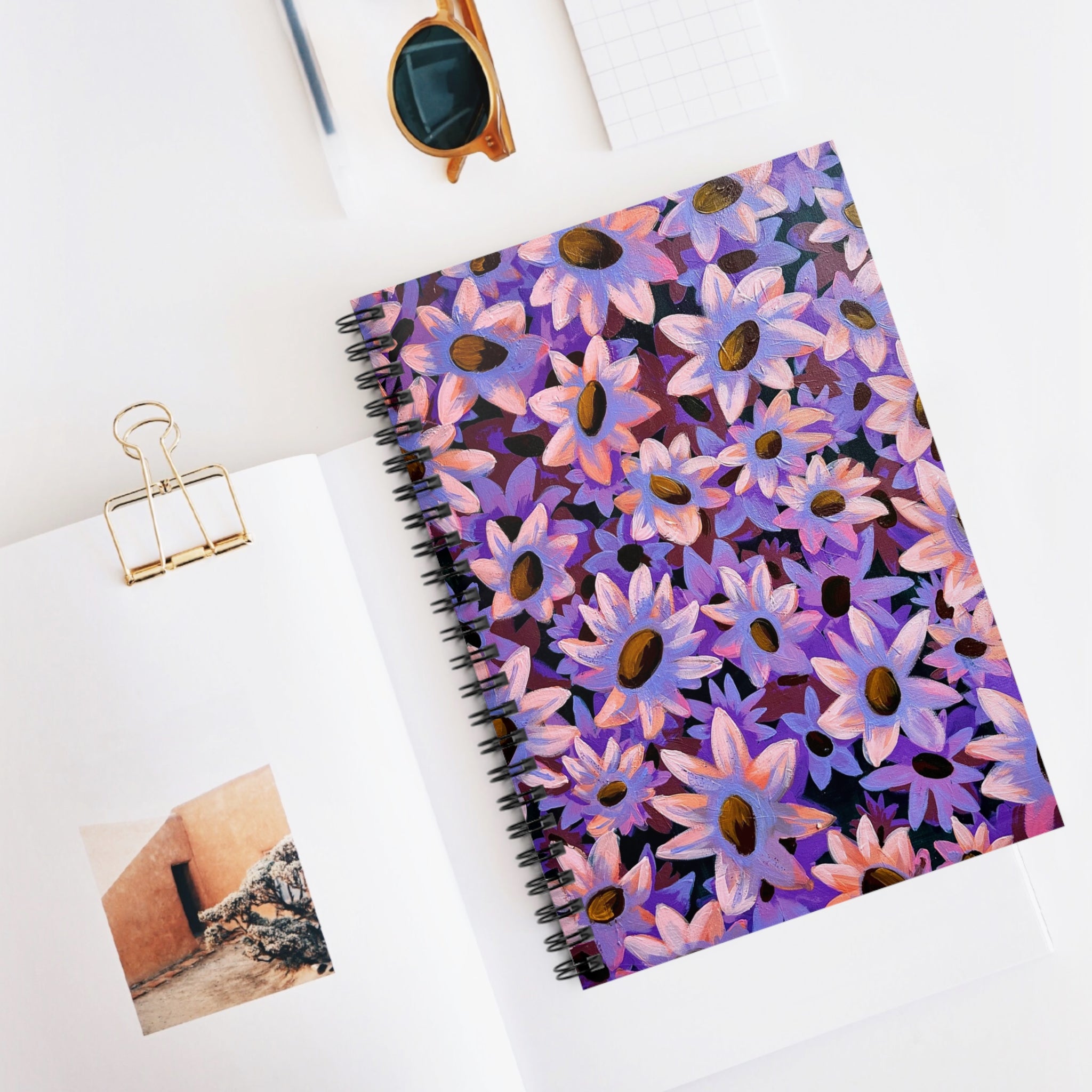 Purple Daisy Field Spiral Journal | Maximalist Floral Notebook | Austin Artist | Lined Writing Journal | Cottagecore Stationery